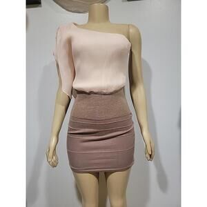 Wow Couture Women's Size M Bandage Bodycon One Shoulder Dress Pink Brown #C7